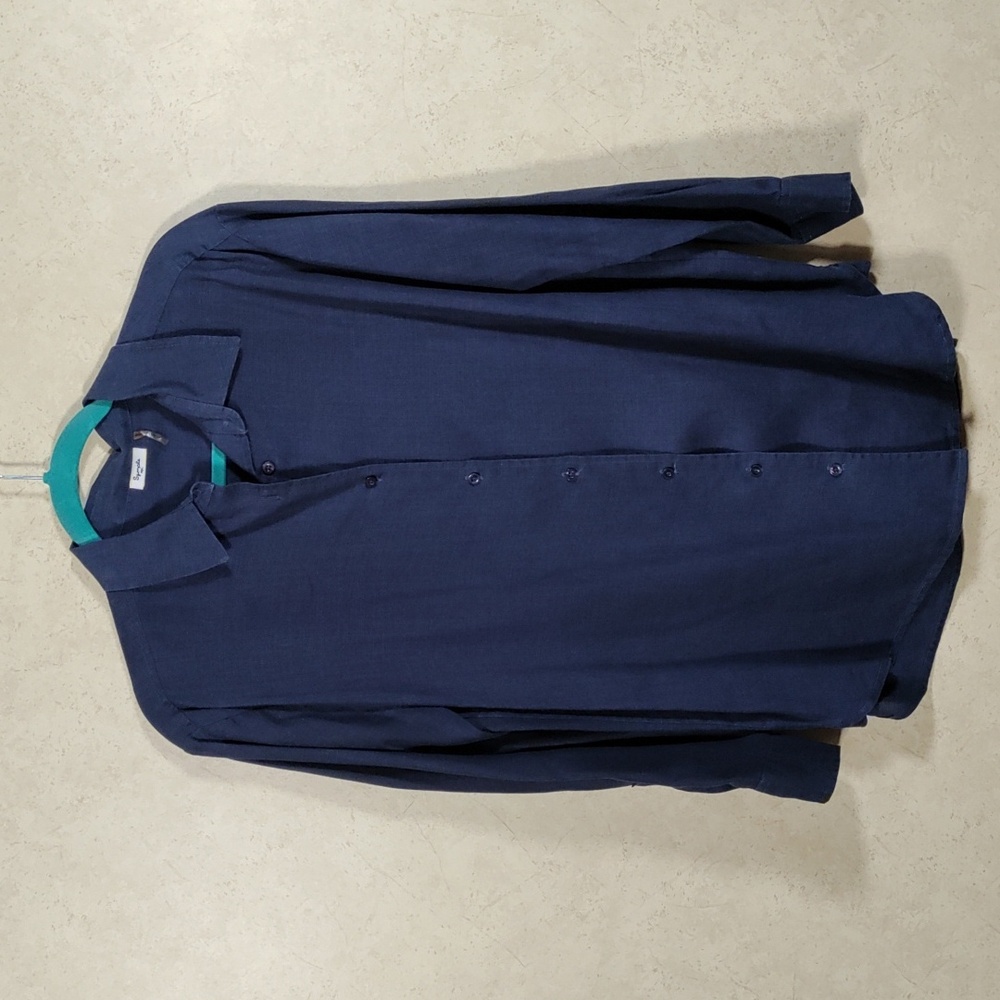 7097 Sympli navy blue 100% linen L/S blouse S